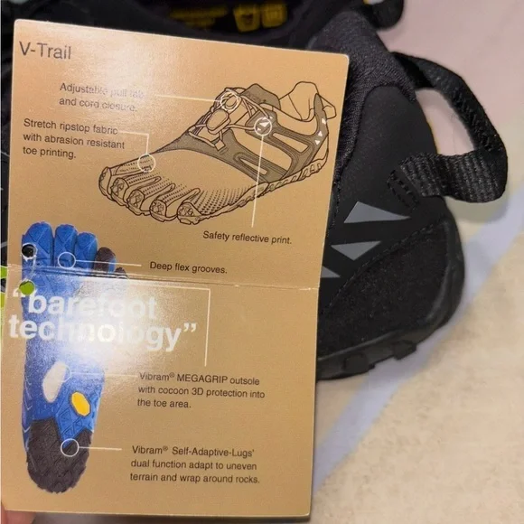 Vibram Fivefingers V-Trail Barefoot Running Shoes Black size 44 EU / US 10.5-11